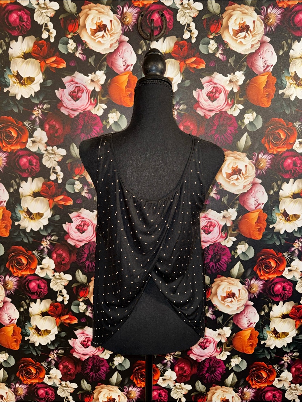 Victoria’s Secret Black and White Polka Dot Draped Open Back Tank Top, S